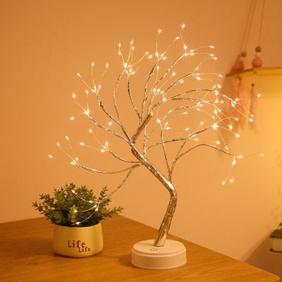 Add a Festive Touch to Your Home with the LED Night Light Mini Christmas Tree: Copper Wire Garland Lamp for Kids Bedroom Decoration and Holiday Lighting!