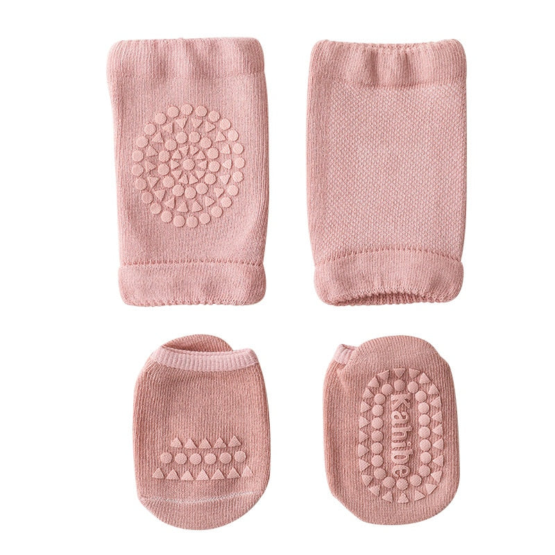 Summer Baby Knee Pads Socks Set Solid Color Anti Slip Socks Kneecap Kid Crawling Safety Floor Socks Knee Protector for Girls Boy