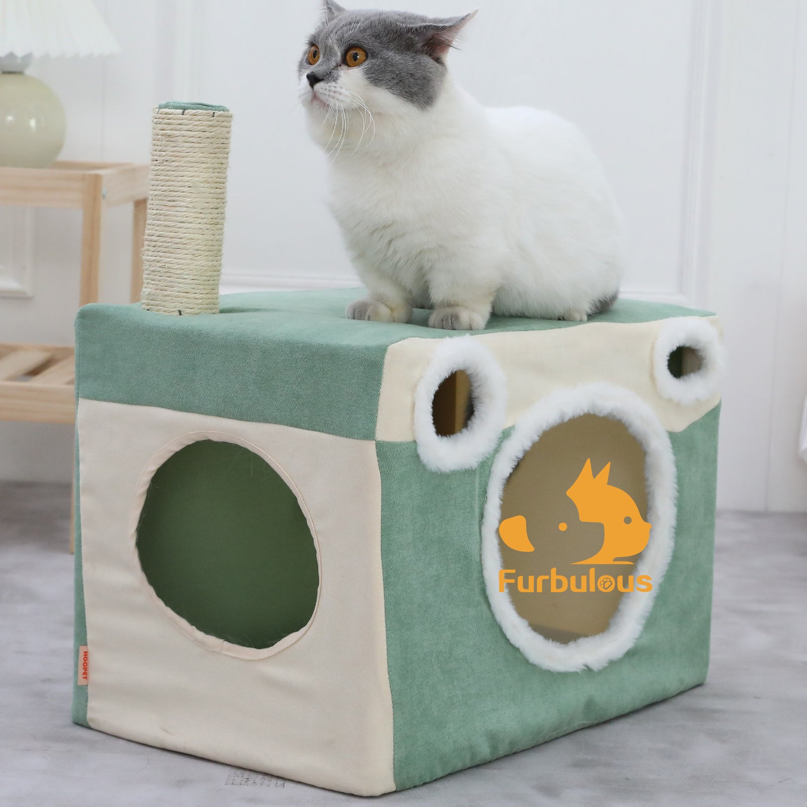 Furbulous Cat Tunnel with Hideaway Box Nest Cave House and Scratching Post - Camera Shape