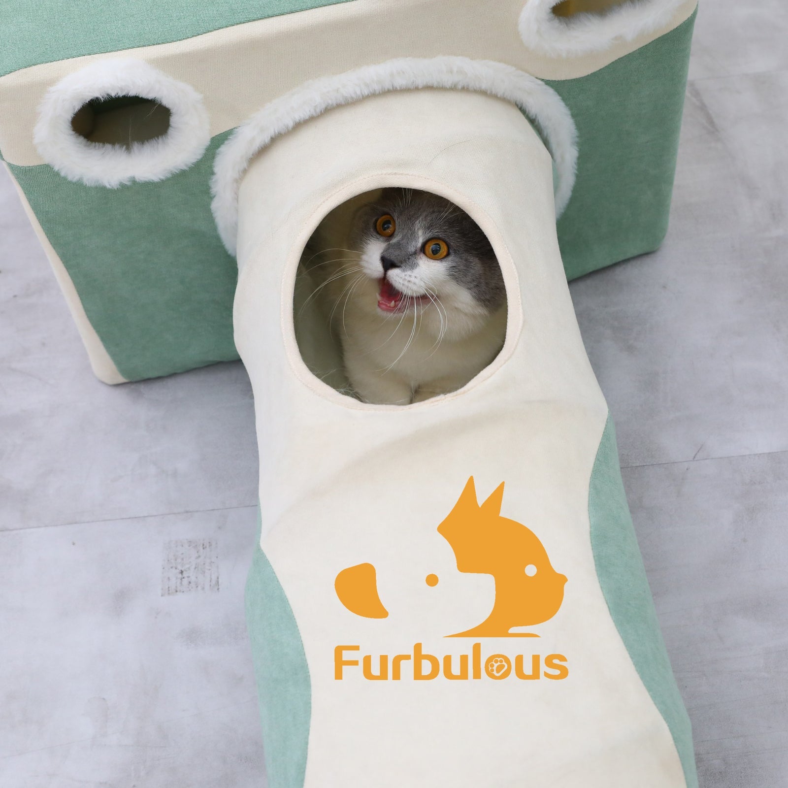 Furbulous Cat Tunnel with Hideaway Box Nest Cave House and Scratching Post - Camera Shape