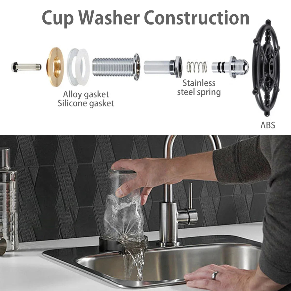 Stainless Steel Cup Washer Bar Glass Rinser High Pressure Faucet Automatic Glass Cup Washer Kitchen Accessories Clean Tool