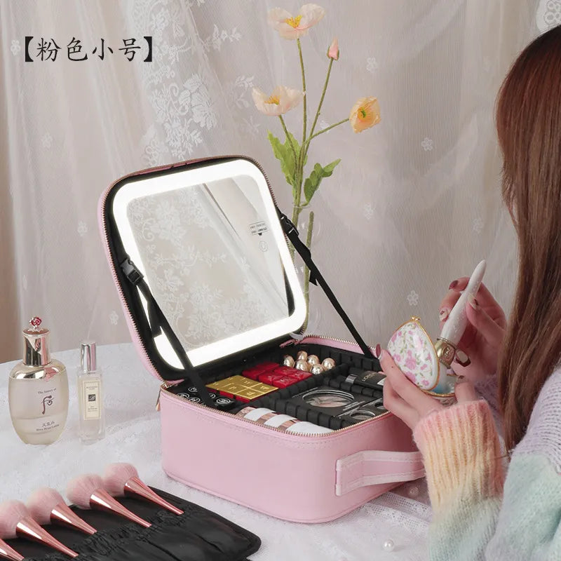 LED Cosmetic Case with Mirror Cosmetic Bag Large Capacity