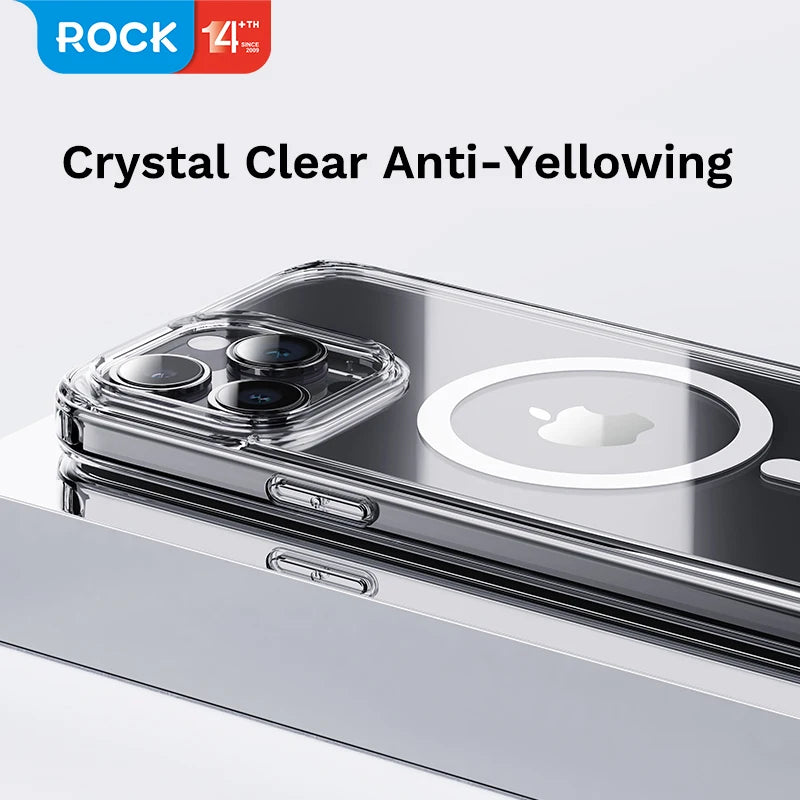 For iPhone 15 Pro Max Case Rock Space Magnetic Crystal Clear PC+TPU Anti-Scratch Transparent Cover For Magsafe for iPhone 15 Pro