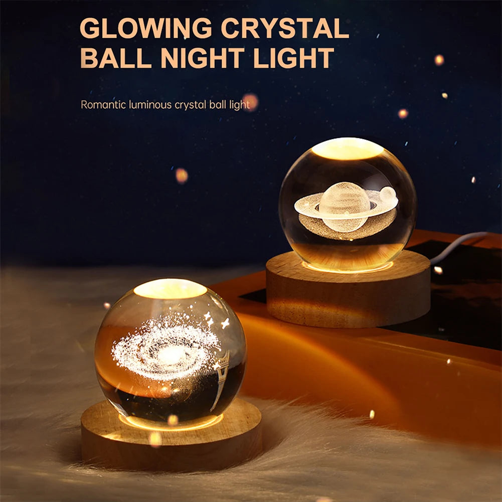 Crystal Ball Night Lights Glowing Planet Galaxy Table Lamp