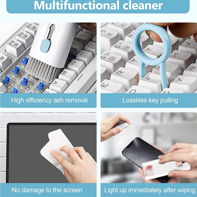 7-in-1 Cleaning Kit Computer Keyboard Cleaner Brush Earphones Cleaning Pen For AirPods iPhone Cleaning Tools Keycap Puller Set