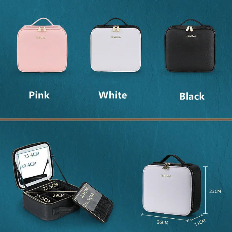 LED Cosmetic Case with Mirror Cosmetic Bag Large Capacity