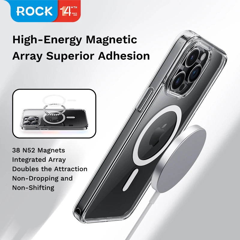 For iPhone 15 Pro Max Case Rock Space Magnetic Crystal Clear PC+TPU Anti-Scratch Transparent Cover For Magsafe for iPhone 15 Pro