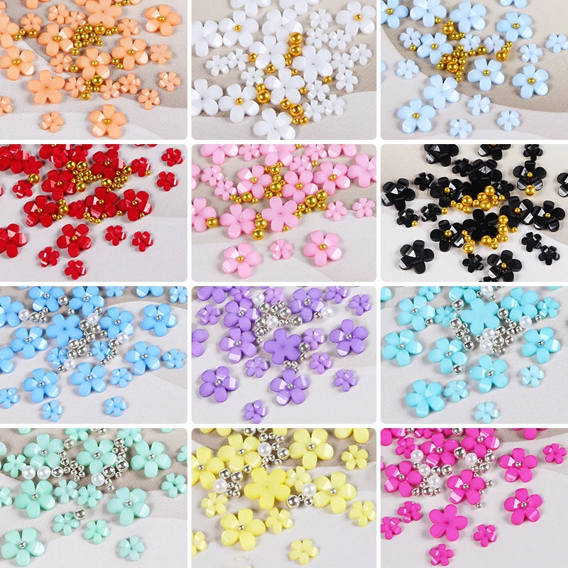 12 Grids 3D Acrylic Flower Nail Parts Decoration Mixed Steel Beads Gems Charms Kawaii Nail Supplies For Professional Accessories