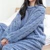 Autumn Women Solid Warm 2 Piece Sets Thicken Velvet Ribbed Fleece Set Pullover And Pants Women Casual Pajama Sets