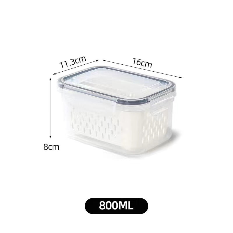 Vegetable and Fruit Refrigerator Storage Container with Drain Basket - Kitchen Pantry Organizer