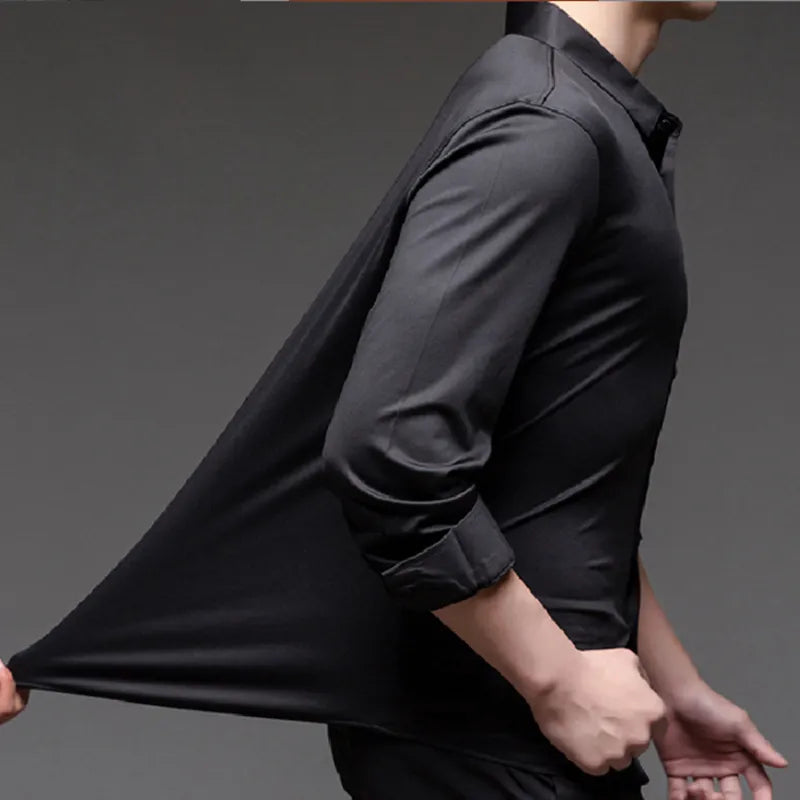 Men's shirt High elastic and traceless spring and autumn 2024 cotta new long-sleeved  slim spandex non-ironing business leisure