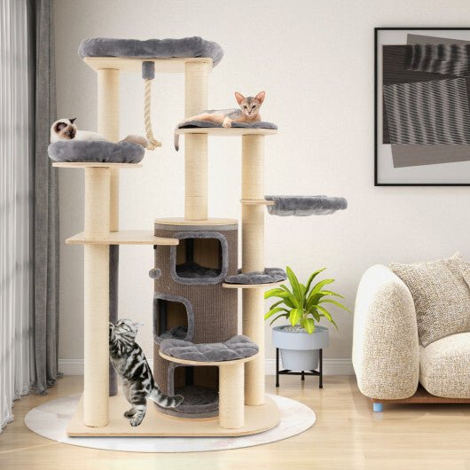 Multi-Level Cat Tree with 3-story Cat Condo-Gray - Color: Gray