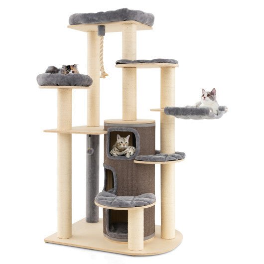 Multi-Level Cat Tree with 3-story Cat Condo-Gray - Color: Gray