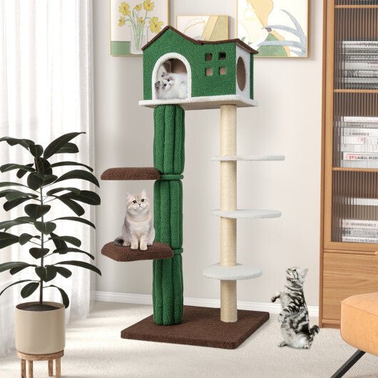 Multi-level Cat Tree with Condo andand Anti-tipping Device-Green - Color: Green