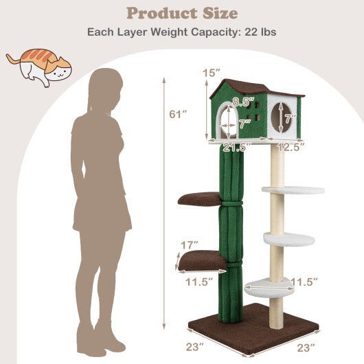 Multi-level Cat Tree with Condo andand Anti-tipping Device-Green - Color: Green