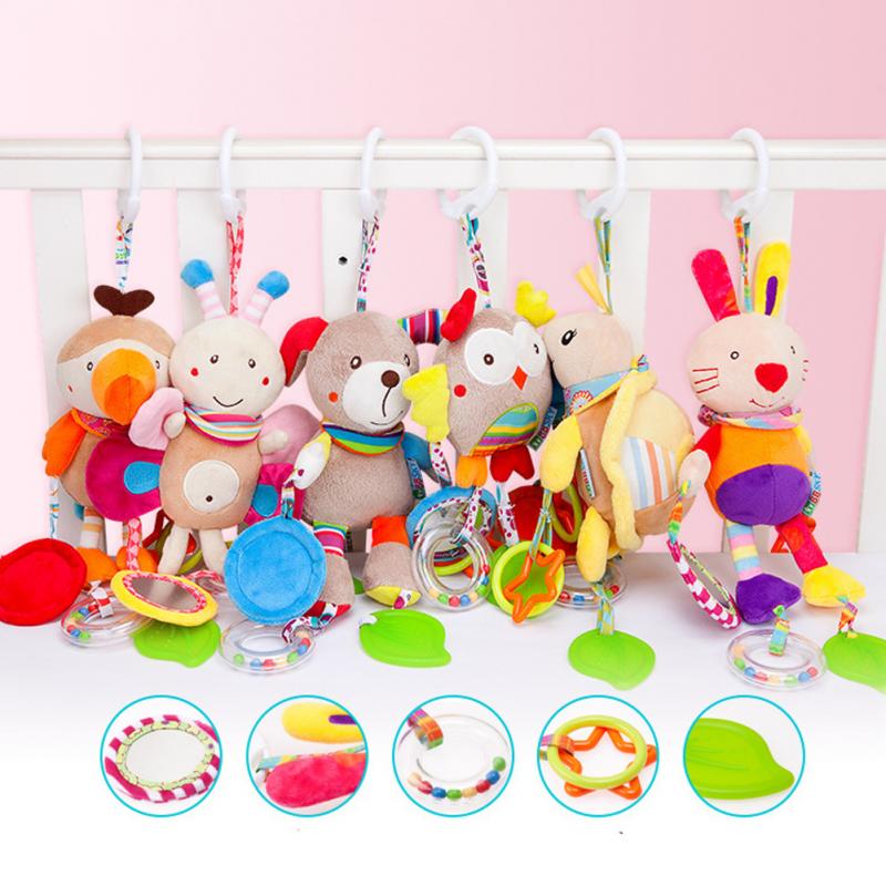 Baby Kids Rattle Toys Cartoon Animal Plush Hand Bell Baby Stroller Crib Hanging Rattles Infant Baby Toys